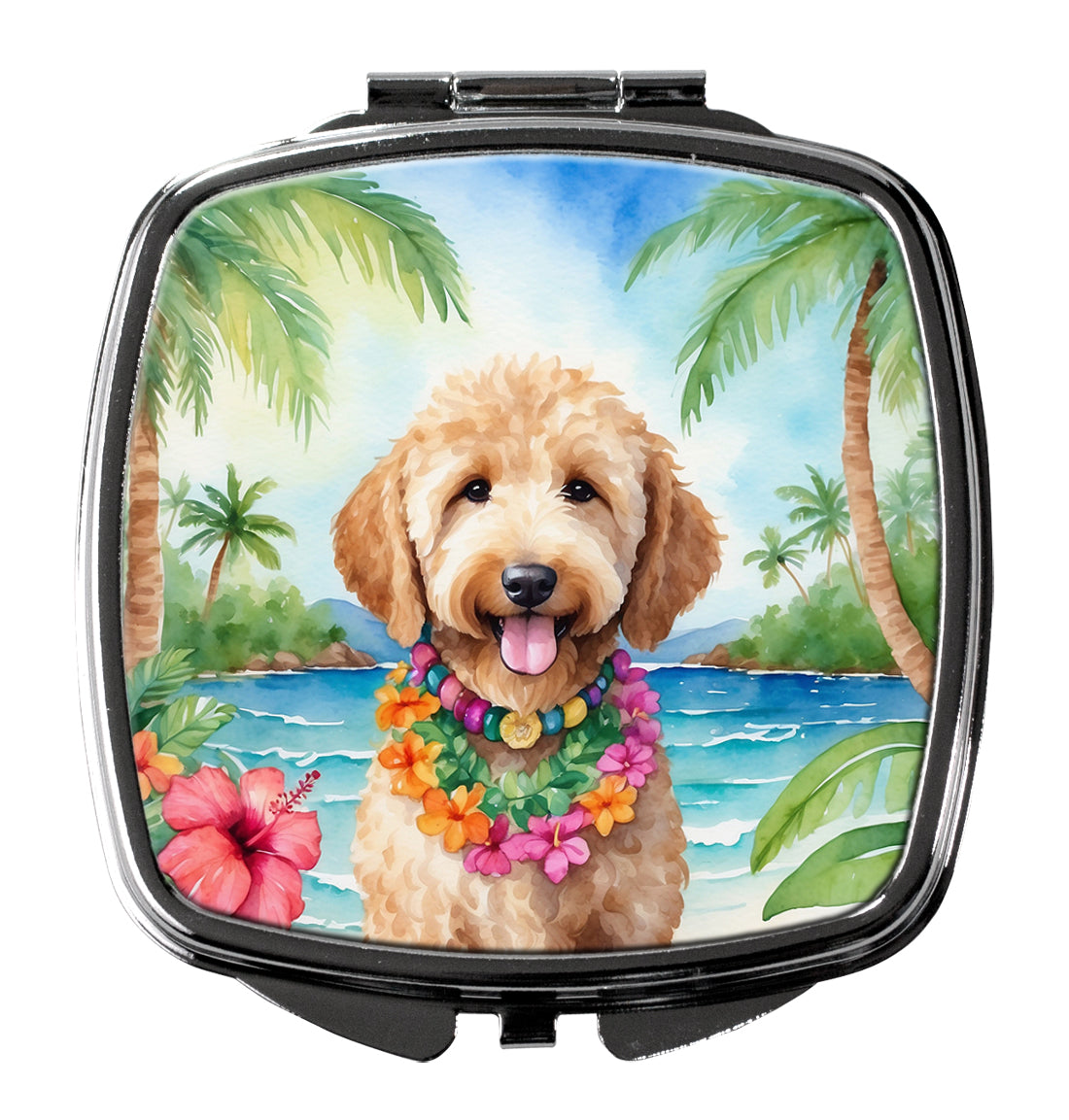 Goldendoodle Luau Compact Mirror Decorative Travel Makeup Mirror for Women Girls Gifts Pocket Makeup Mirror Folding Handheld