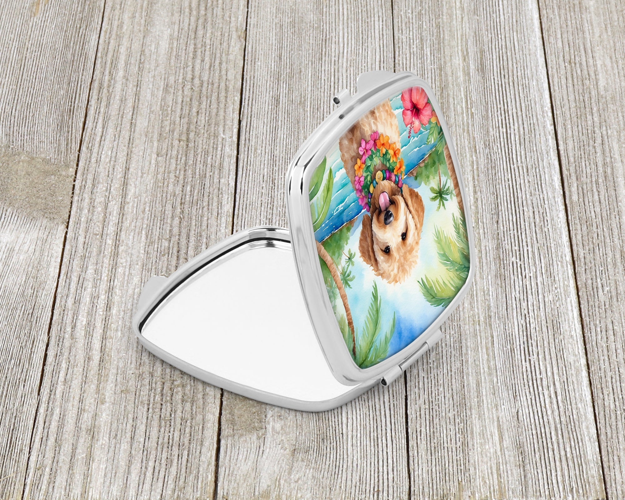 Goldendoodle Luau Compact Mirror Decorative Travel Makeup Mirror for Women Girls Gifts Pocket Makeup Mirror Folding Handheld
