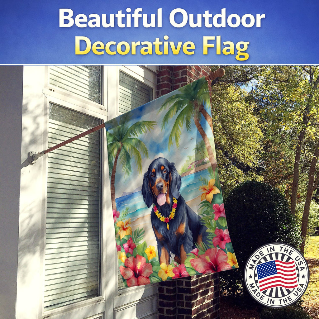 Gordon Setter Luau House Flag 28x40 Porch Sleeve Pole Decorative Outside Yard Banner Artwork Wall Hanging, Polyester
