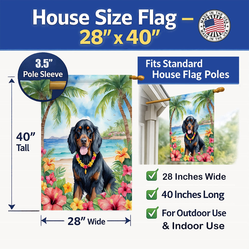 Gordon Setter Luau House Flag 28x40 Porch Sleeve Pole Decorative Outside Yard Banner Artwork Wall Hanging, Polyester