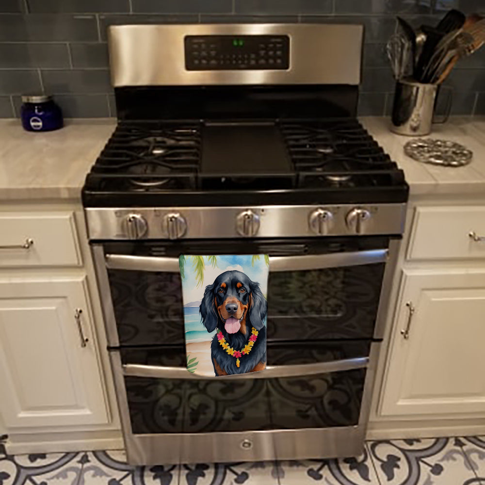 Gordon Setter Luau Kitchen Towel Velour Plush Front and Cotton Loop Back Machine Washable