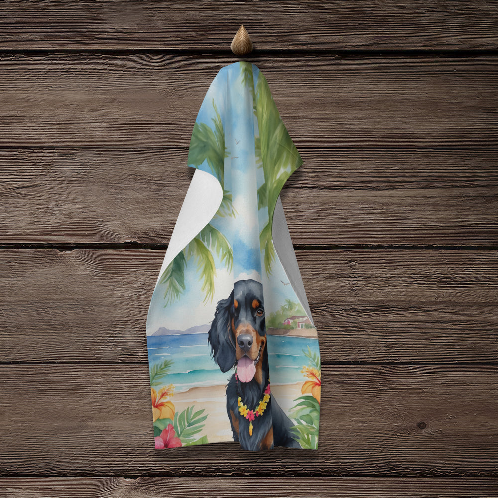 Gordon Setter Luau Kitchen Towel Velour Plush Front and Cotton Loop Back Machine Washable