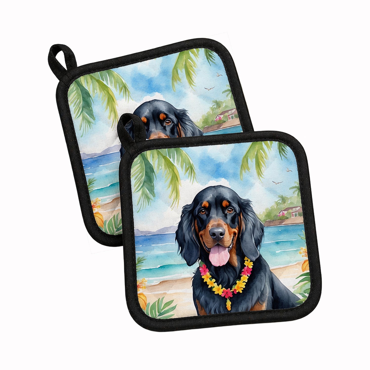 Gordon Setter Luau Pot Holder Set of 2 Heat Resistant Quilted Hot Pads 7.5 x 7.5 Inch, Insulated Kitchen Trivets for Cooking & Baking