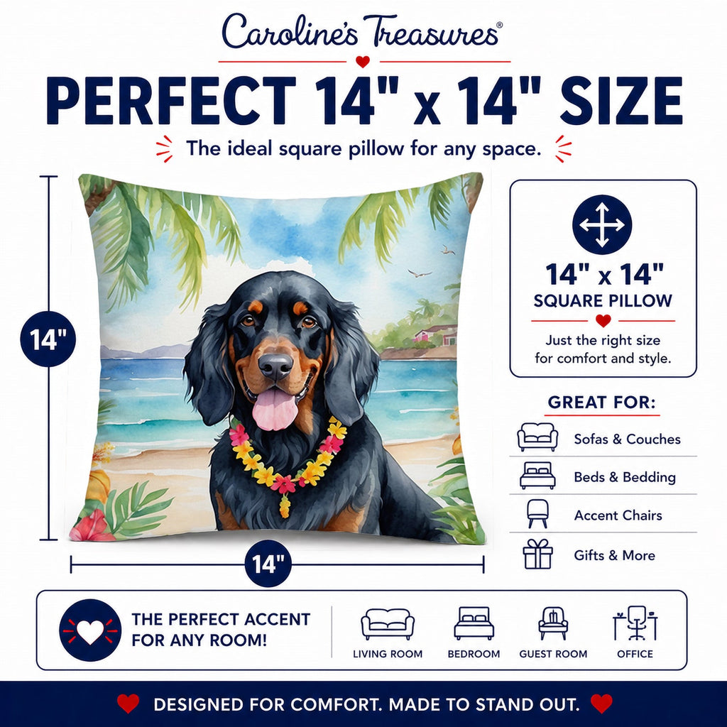 Gordon Setter Luau Decorative Throw Pillow 14x14 Indoor Outdoor Accent Cushion, Fabric Cover with Insert for Sofa, Bed, Porch & Living Room