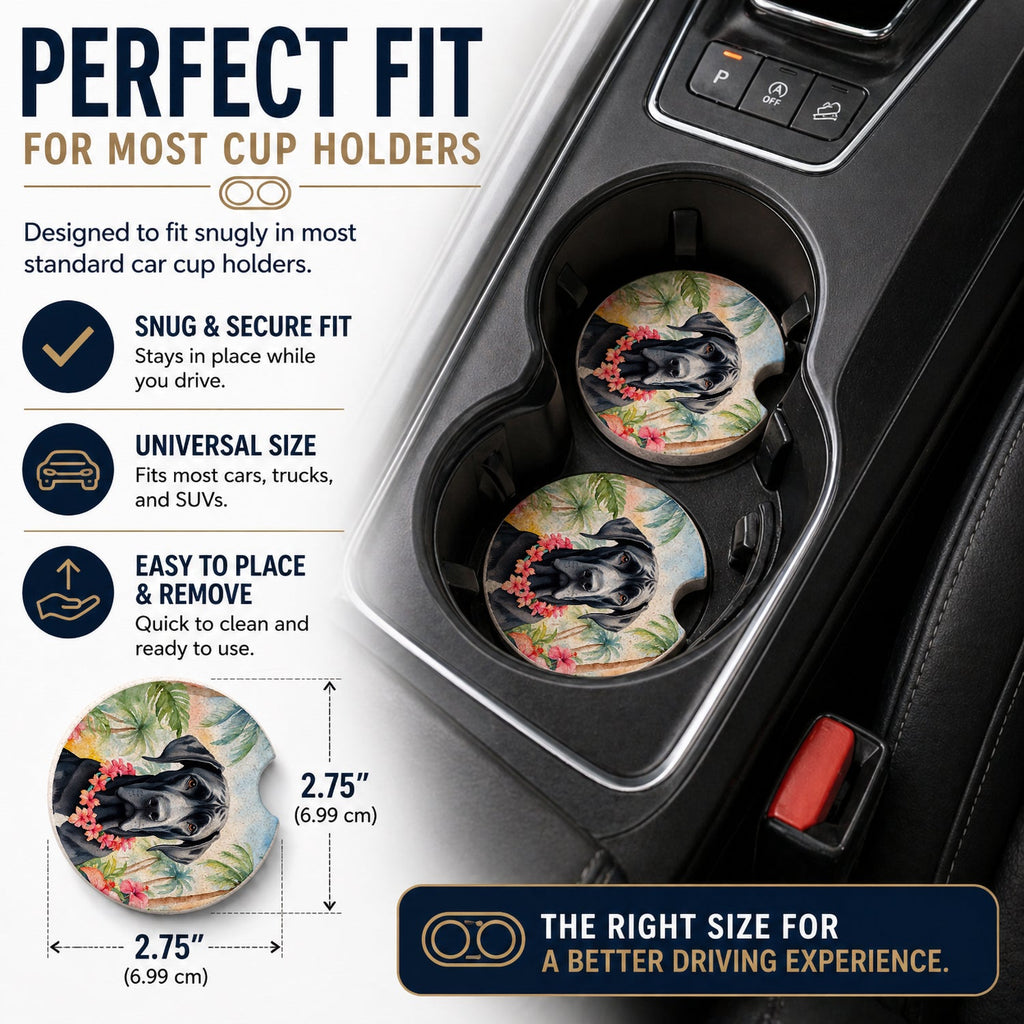 Great Dane Luau Set of 2 Cup Holder Car Coasters Absorbent Round Sandstone Coasters Gifts for Men or Women, 2.5, Multicolor