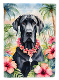 Great Dane Luau House Flag 28x40 Porch Sleeve Pole Decorative Outside Yard Banner Artwork Wall Hanging, Polyester