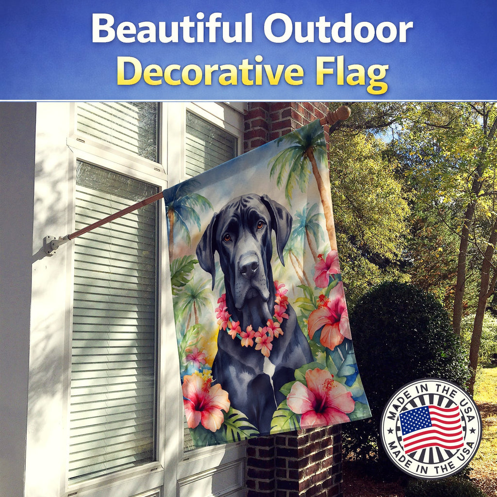 Great Dane Luau House Flag 28x40 Porch Sleeve Pole Decorative Outside Yard Banner Artwork Wall Hanging, Polyester