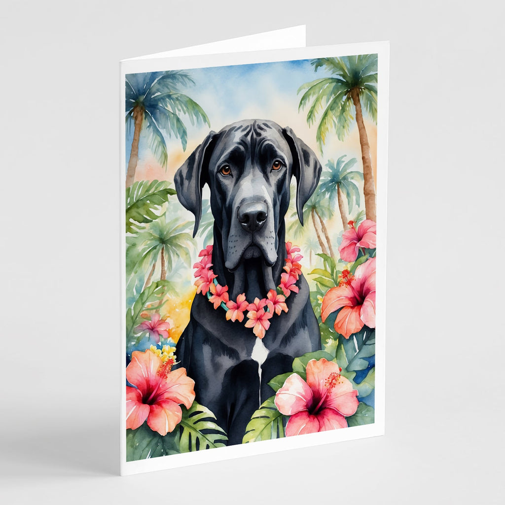 Great Dane Luau Greeting Cards Pack of 8 Blank Cards with Envelopes Whimsical A7 Size 5x7