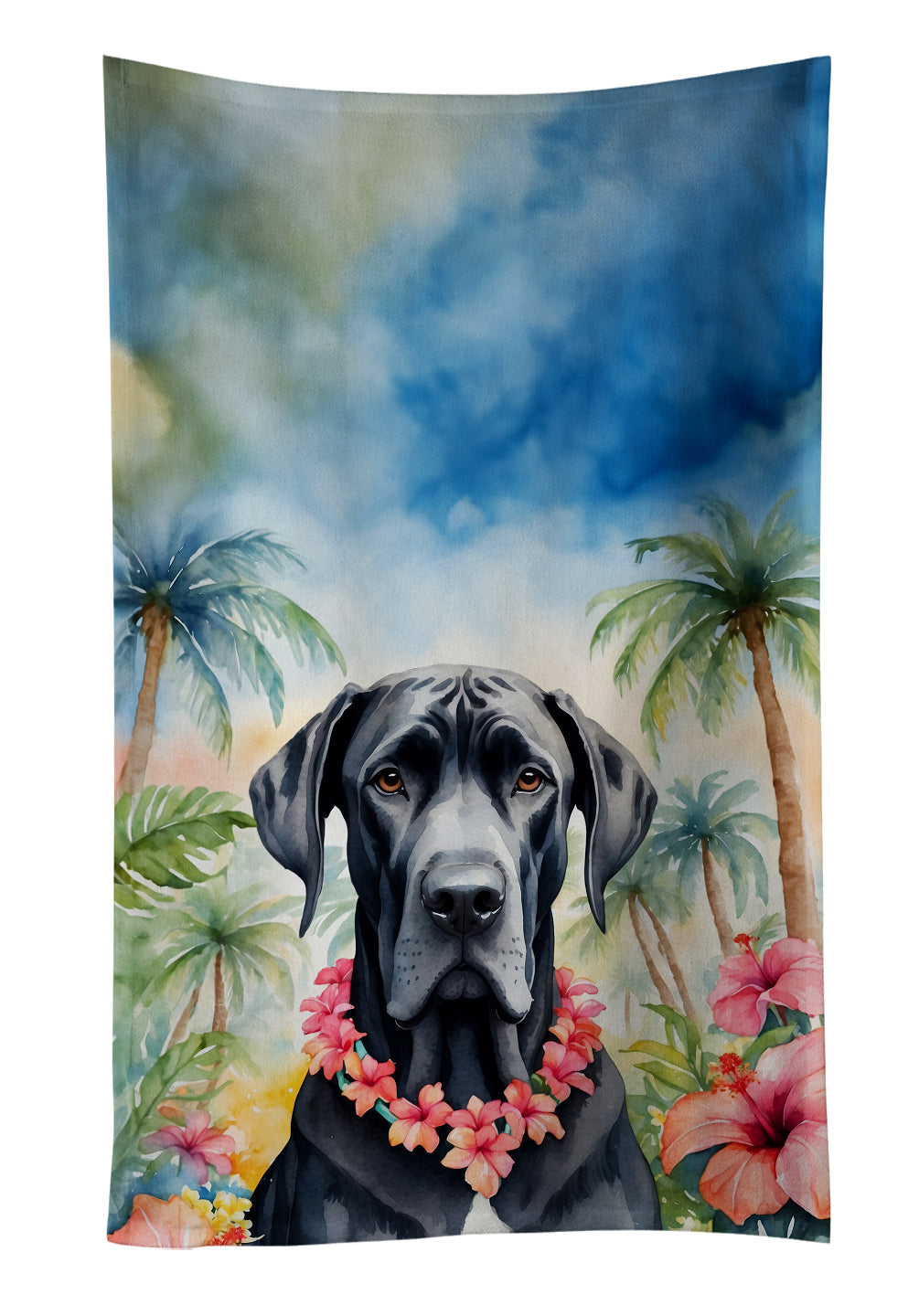 Great Dane Luau Kitchen Towel Velour Plush Front and Cotton Loop Back Machine Washable