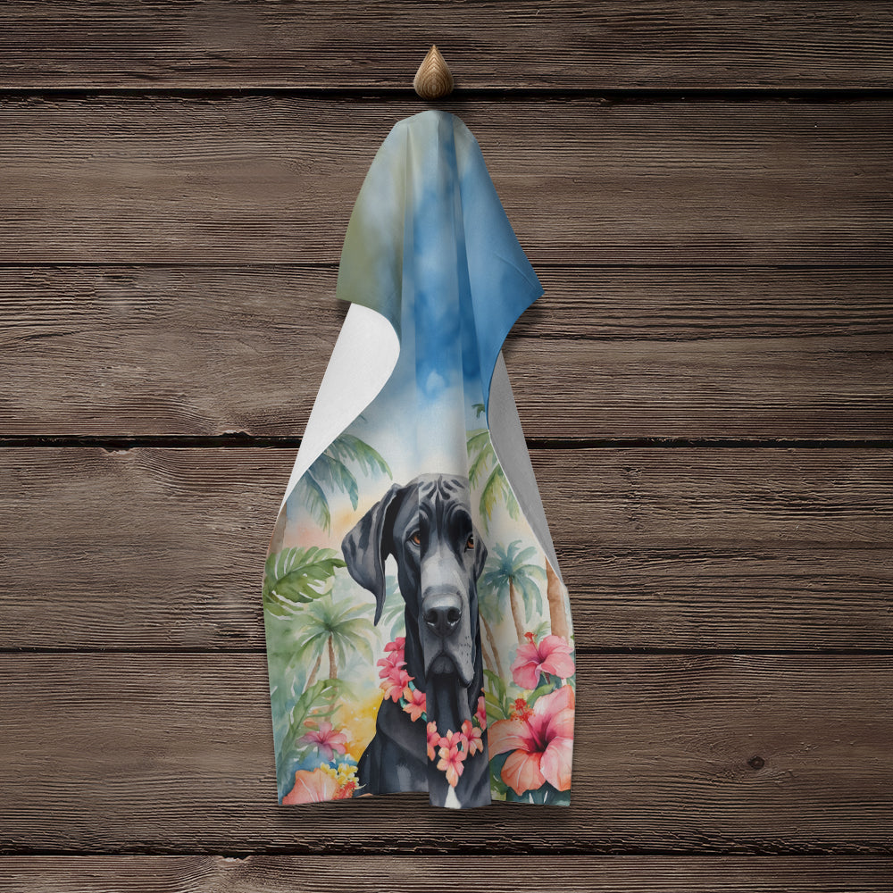 Great Dane Luau Kitchen Towel Velour Plush Front and Cotton Loop Back Machine Washable