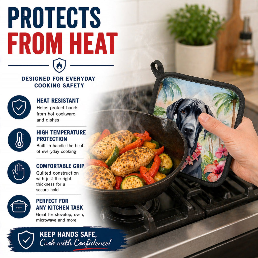 Great Dane Luau Pot Holder Set of 2 Heat Resistant Quilted Hot Pads 7.5 x 7.5 Inch, Insulated Kitchen Trivets for Cooking & Baking