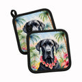 Great Dane Luau Pot Holder Set of 2 Heat Resistant Quilted Hot Pads 7.5 x 7.5 Inch, Insulated Kitchen Trivets for Cooking & Baking