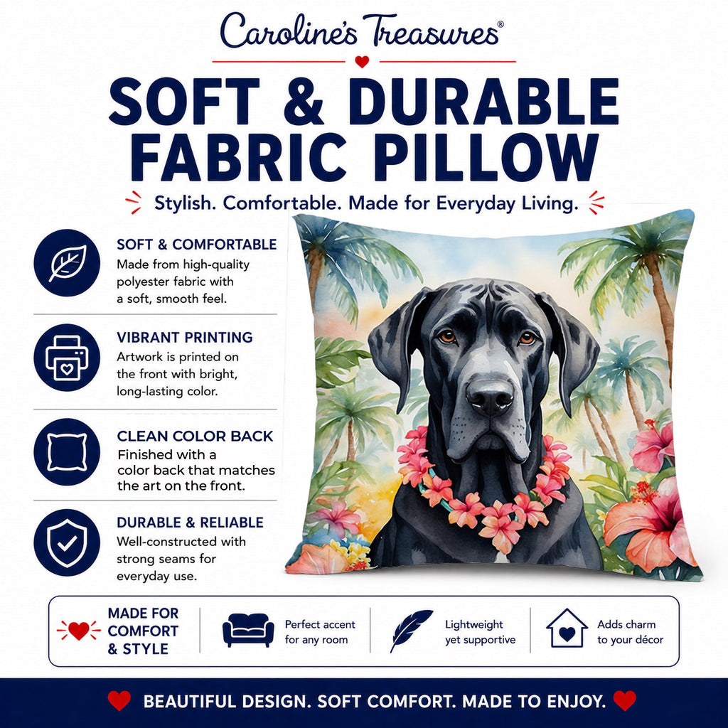 Great Dane Luau Decorative Throw Pillow 14x14 Indoor Outdoor Accent Cushion, Fabric Cover with Insert for Sofa, Bed, Porch & Living Room