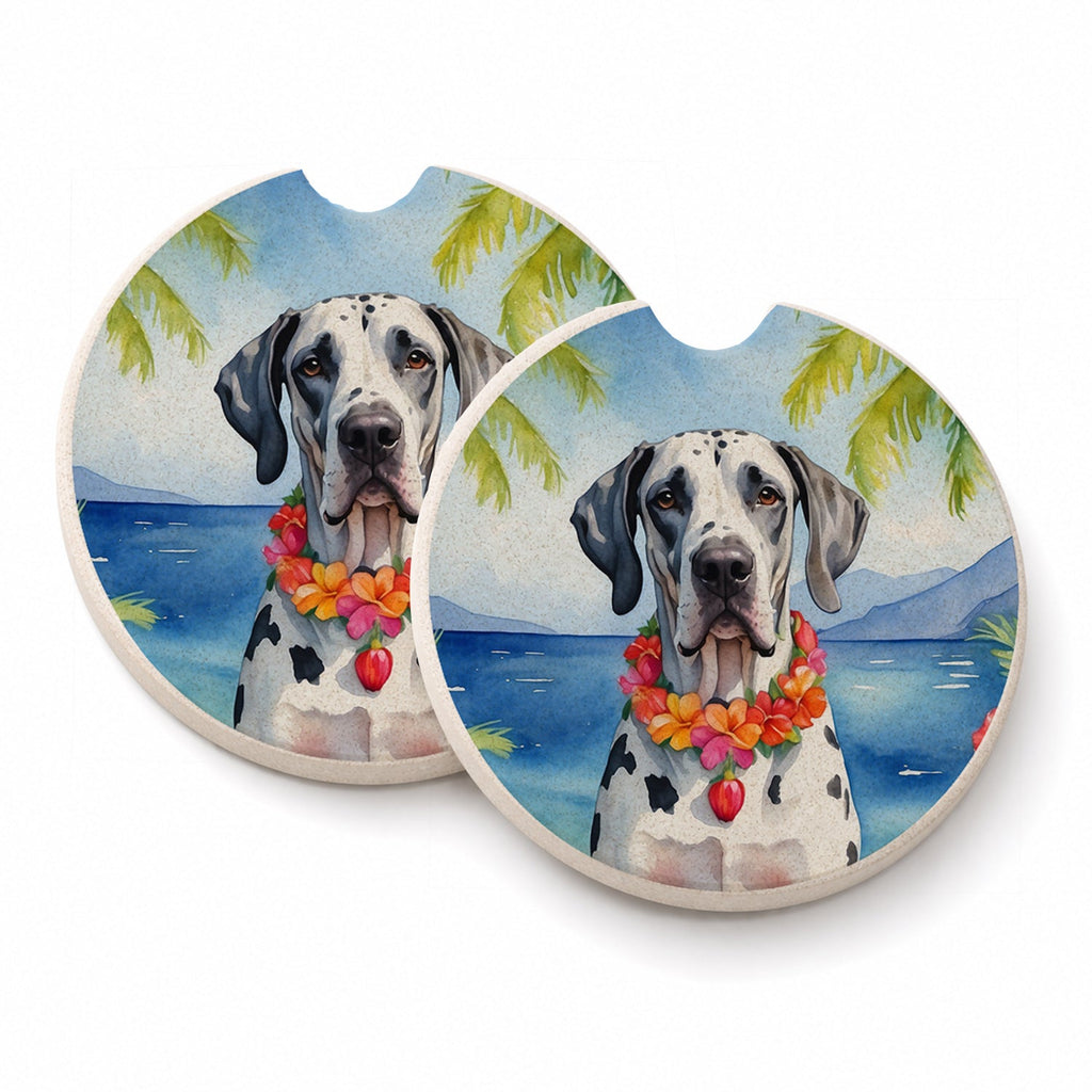 Great Dane Luau Set of 2 Cup Holder Car Coasters Absorbent Round Sandstone Coasters Gifts for Men or Women, 2.5, Multicolor