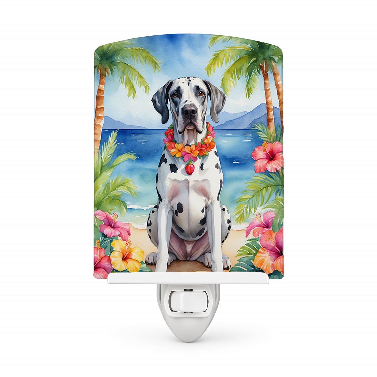 Great Dane Luau Ceramic Night Light Compact, UL-Certified, Ideal for Bedroom, Bathroom, Nursery, Hallway, Kitchen, 6x4x3, Multicolor