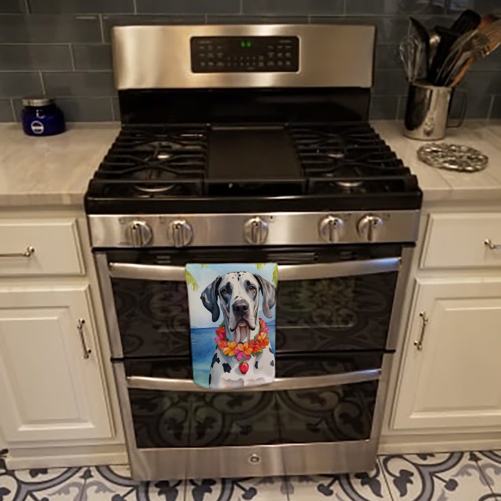 Great Dane Luau Kitchen Towel Velour Plush Front and Cotton Loop Back Machine Washable
