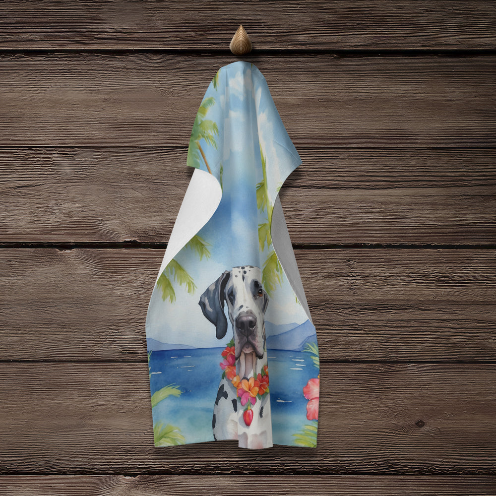 Great Dane Luau Kitchen Towel Velour Plush Front and Cotton Loop Back Machine Washable