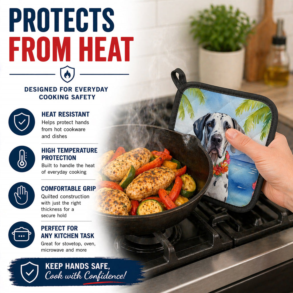 Great Dane Luau Pot Holder Set of 2 Heat Resistant Quilted Hot Pads 7.5 x 7.5 Inch, Insulated Kitchen Trivets for Cooking & Baking