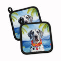 Great Dane Luau Pot Holder Set of 2 Heat Resistant Quilted Hot Pads 7.5 x 7.5 Inch, Insulated Kitchen Trivets for Cooking & Baking