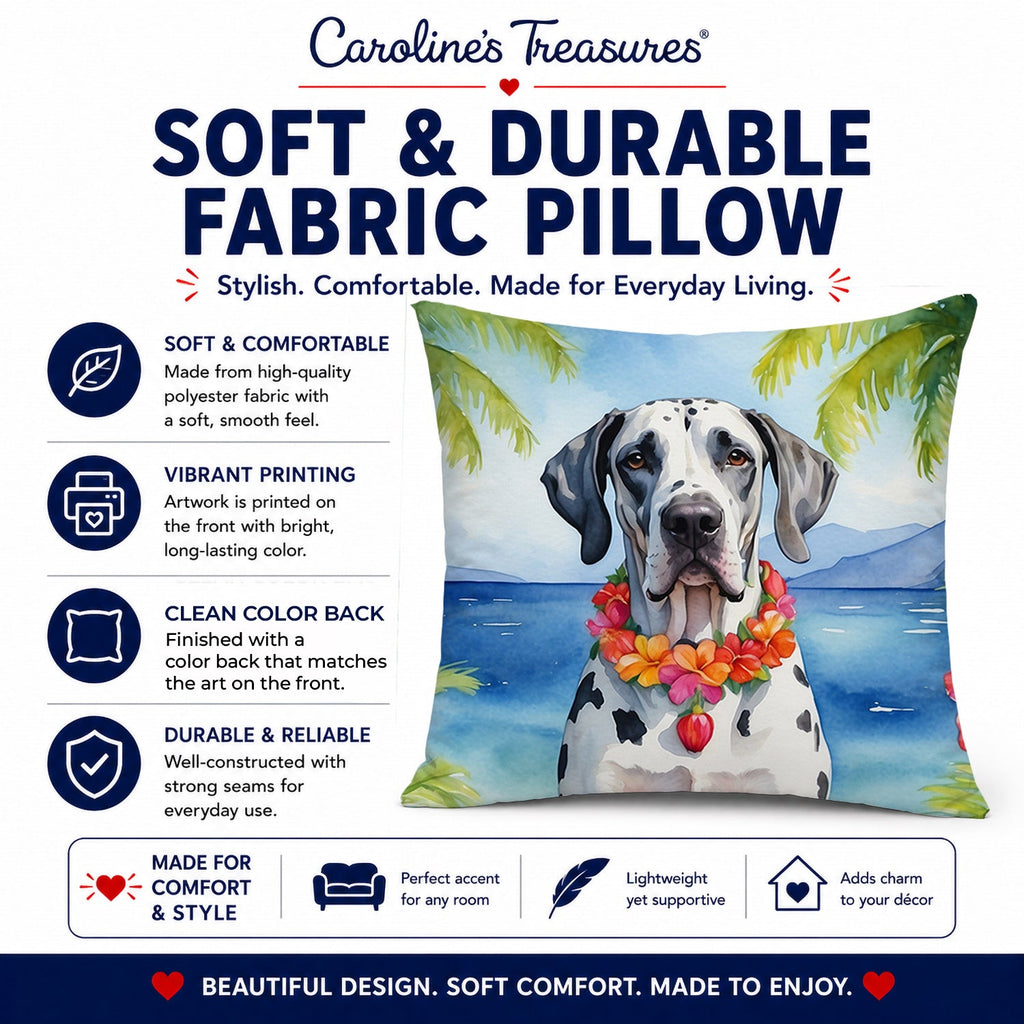 Great Dane Luau Decorative Throw Pillow 14x14 Indoor Outdoor Accent Cushion, Fabric Cover with Insert for Sofa, Bed, Porch & Living Room