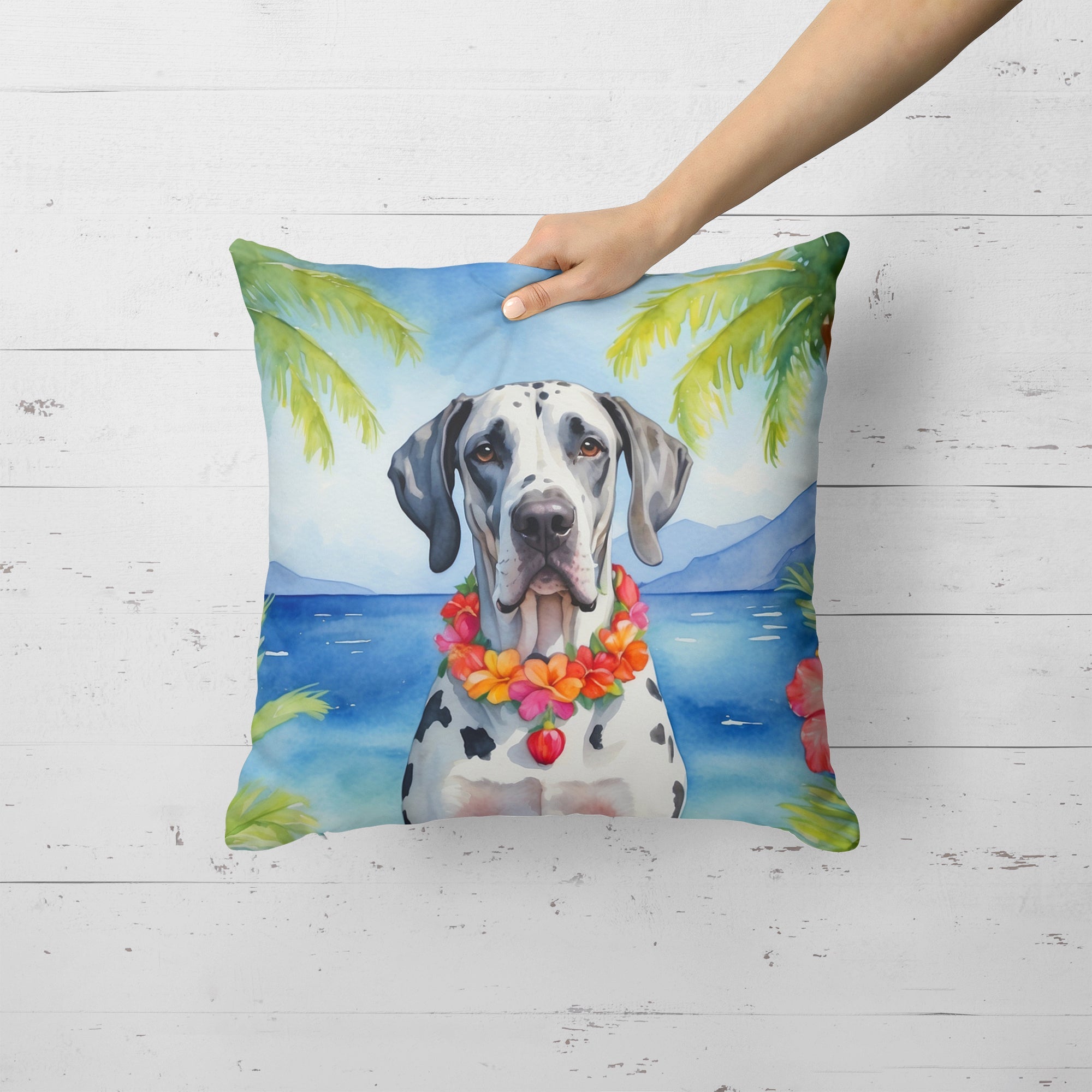 Great Dane Luau Decorative Throw Pillow 18x18 Indoor Outdoor Accent Cushion, Fabric Cover with Insert for Sofa, Bed, Porch & Living Room