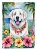 Great Pyrenees Luau House Flag 28x40 Porch Sleeve Pole Decorative Outside Yard Banner Artwork Wall Hanging, Polyester