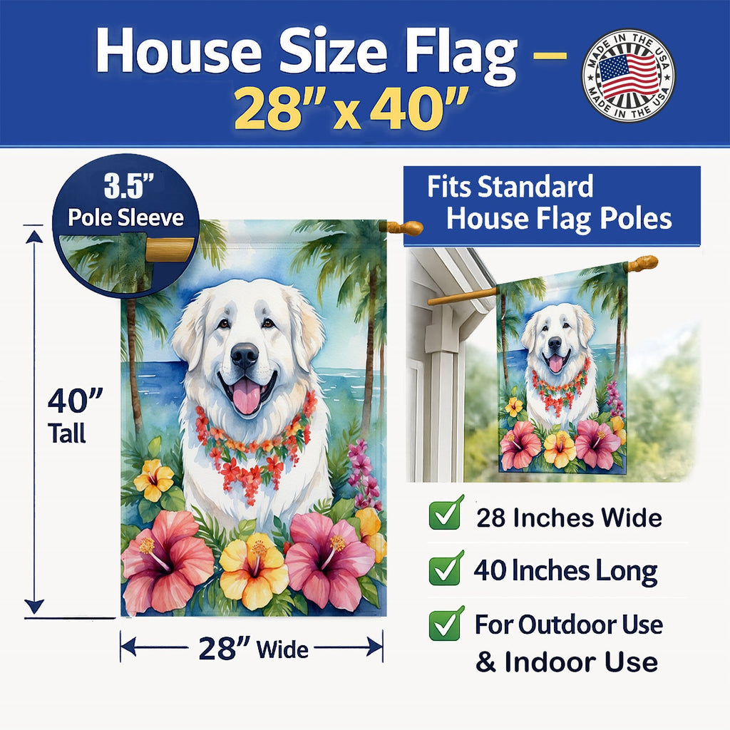 Great Pyrenees Luau House Flag 28x40 Porch Sleeve Pole Decorative Outside Yard Banner Artwork Wall Hanging, Polyester