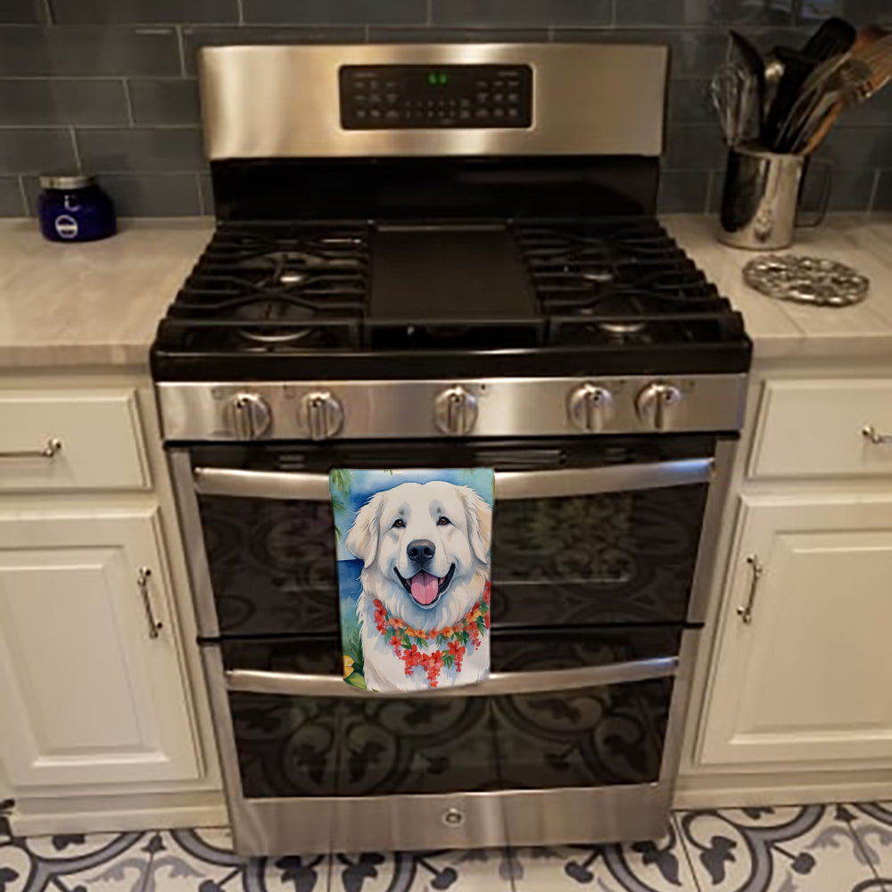 Great Pyrenees Luau Kitchen Towel Velour Plush Front and Cotton Loop Back Machine Washable