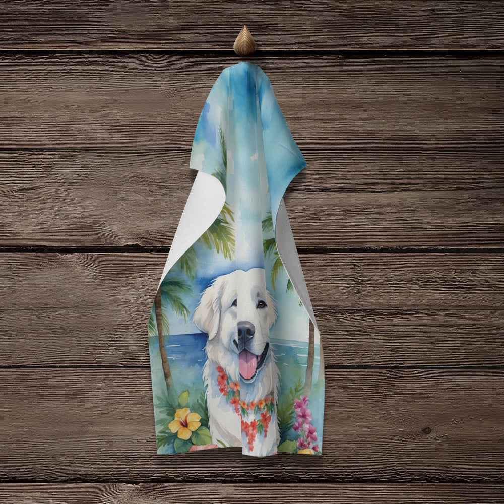 Great Pyrenees Luau Kitchen Towel Velour Plush Front and Cotton Loop Back Machine Washable