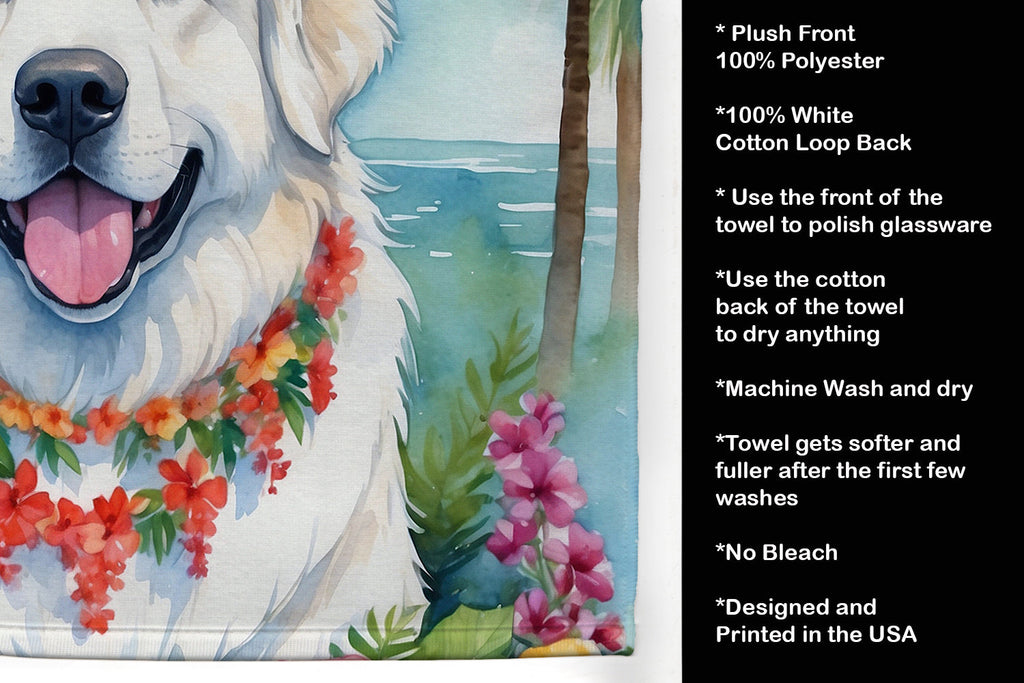 Great Pyrenees Luau Kitchen Towel Velour Plush Front and Cotton Loop Back Machine Washable