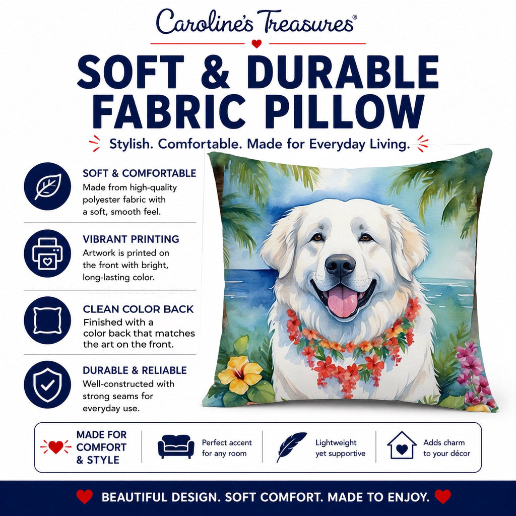 Great Pyrenees Luau Decorative Throw Pillow 14x14 Indoor Outdoor Accent Cushion, Fabric Cover with Insert for Sofa, Bed, Porch & Living Room
