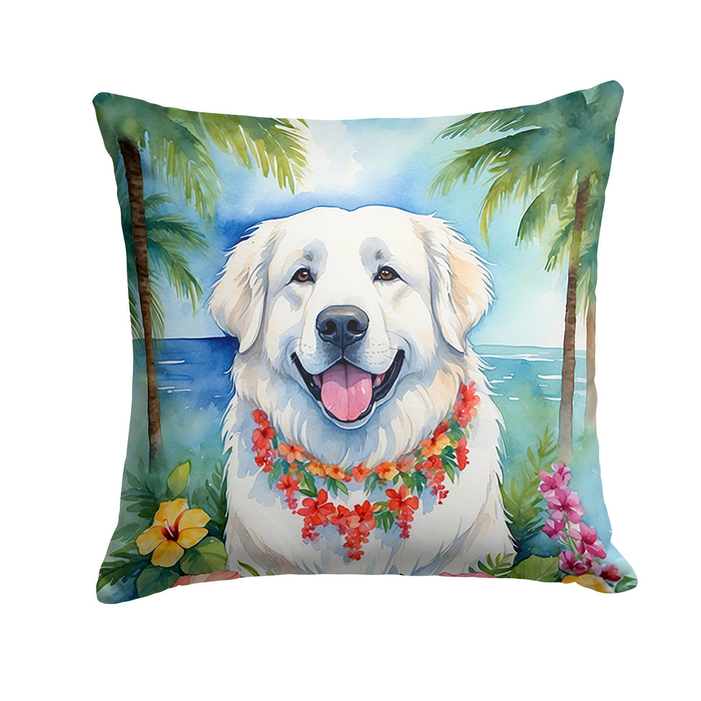 Great Pyrenees Luau Decorative Throw Pillow 18x18 Indoor Outdoor Accent Cushion, Fabric Cover with Insert for Sofa, Bed, Porch & Living Room