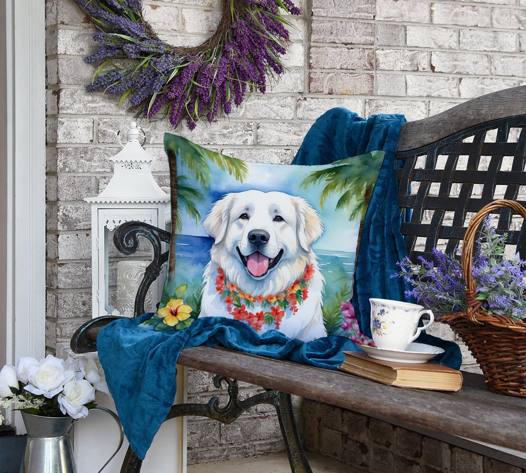 Great Pyrenees Luau Decorative Throw Pillow 18x18 Indoor Outdoor Accent Cushion, Fabric Cover with Insert for Sofa, Bed, Porch & Living Room