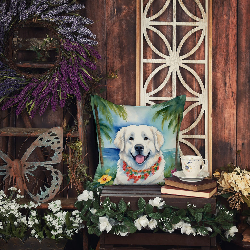 Great Pyrenees Luau Decorative Throw Pillow 18x18 Indoor Outdoor Accent Cushion, Fabric Cover with Insert for Sofa, Bed, Porch & Living Room