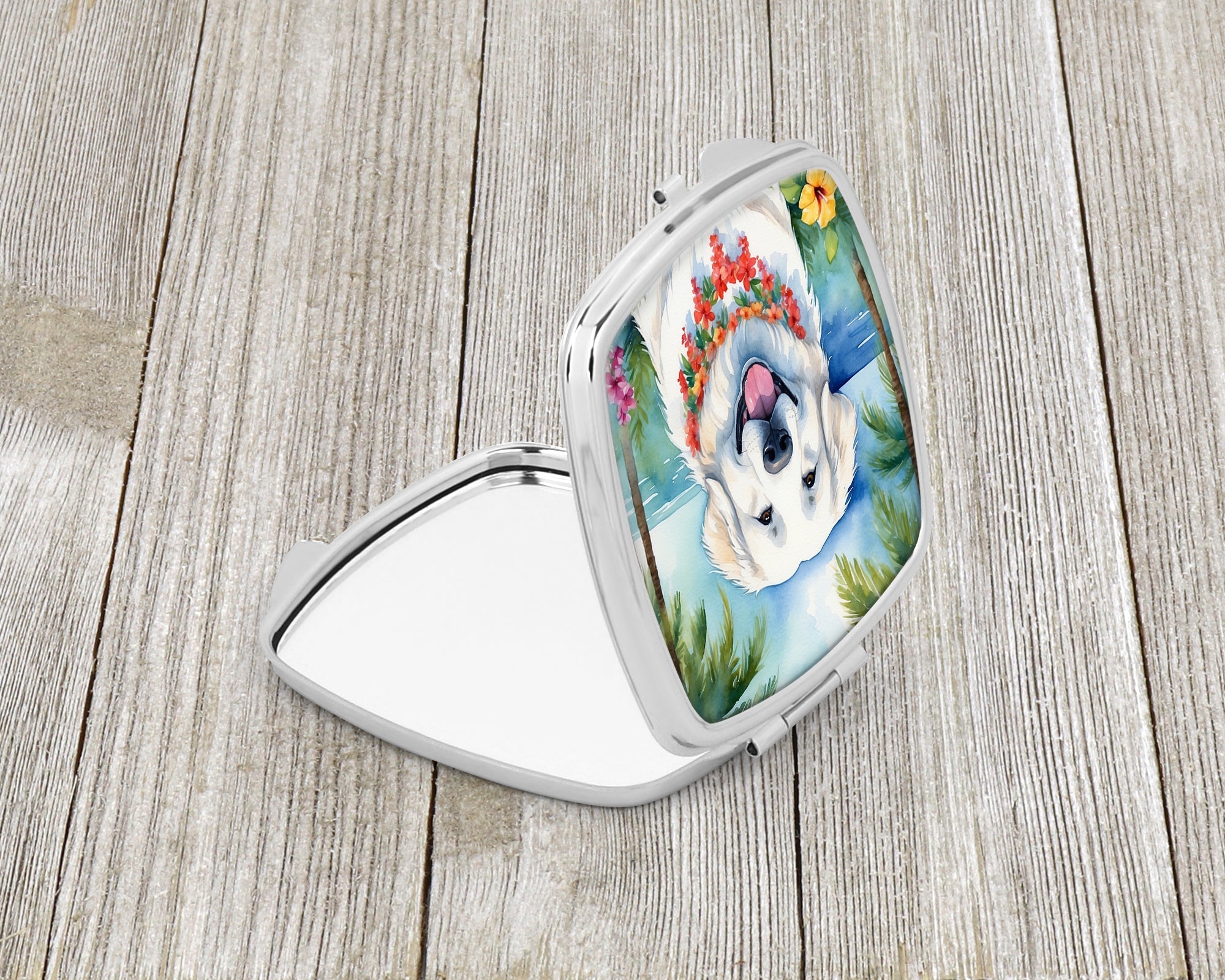 Great Pyrenees Luau Compact Mirror Decorative Travel Makeup Mirror for Women Girls Gifts Pocket Makeup Mirror Folding Handheld