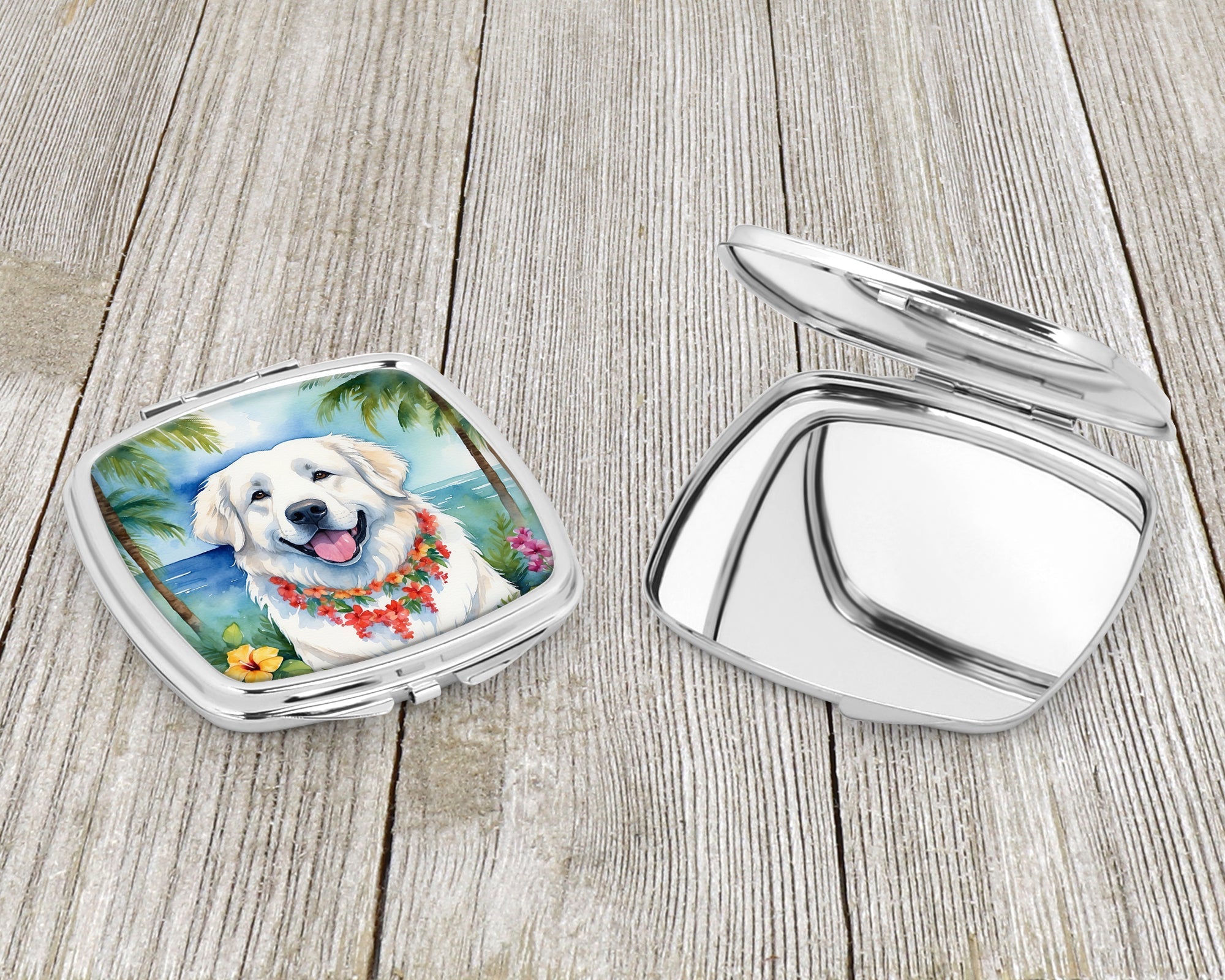 Great Pyrenees Luau Compact Mirror Decorative Travel Makeup Mirror for Women Girls Gifts Pocket Makeup Mirror Folding Handheld