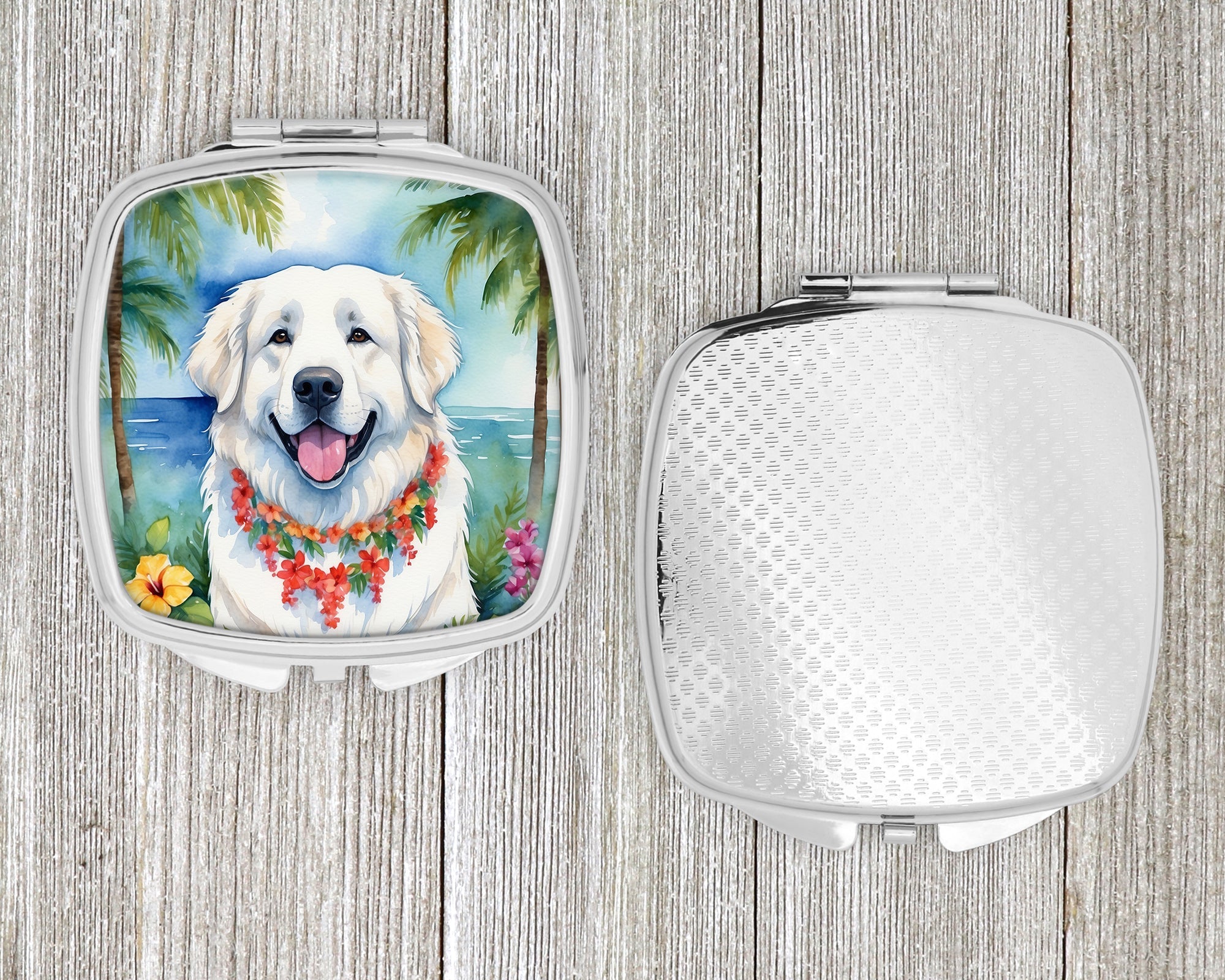 Great Pyrenees Luau Compact Mirror Decorative Travel Makeup Mirror for Women Girls Gifts Pocket Makeup Mirror Folding Handheld
