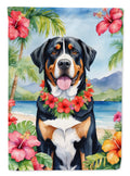 Greater Swiss Mountain Dog Luau House Flag 28x40 Porch Sleeve Pole Decorative Outside Yard Banner Artwork Wall Hanging, Polyester