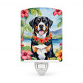 Greater Swiss Mountain Dog Luau Ceramic Night Light Compact, UL-Certified, Ideal for Bedroom, Bathroom, Nursery, Hallway, Kitchen, 6x4x3, Multicolor