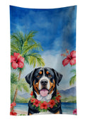 Greater Swiss Mountain Dog Luau Kitchen Towel Velour Plush Front and Cotton Loop Back Machine Washable