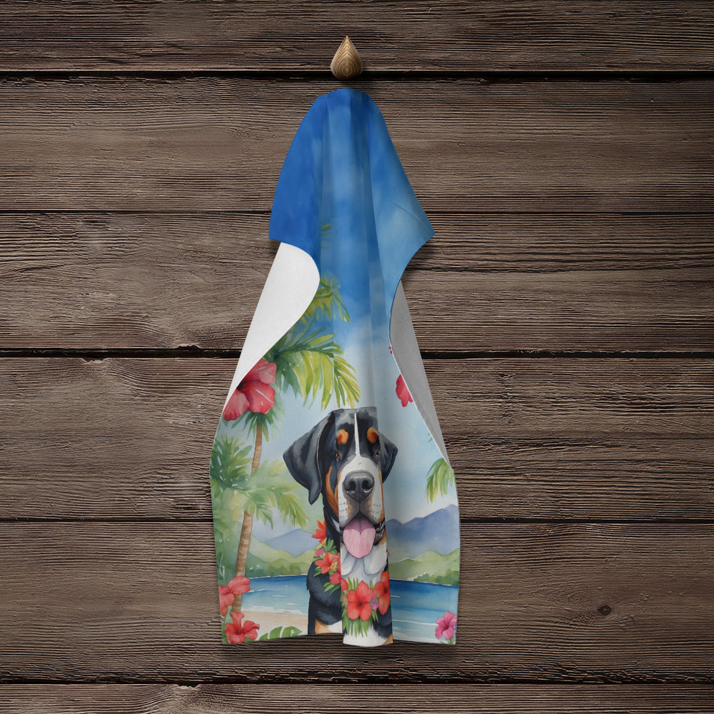 Greater Swiss Mountain Dog Luau Kitchen Towel Velour Plush Front and Cotton Loop Back Machine Washable