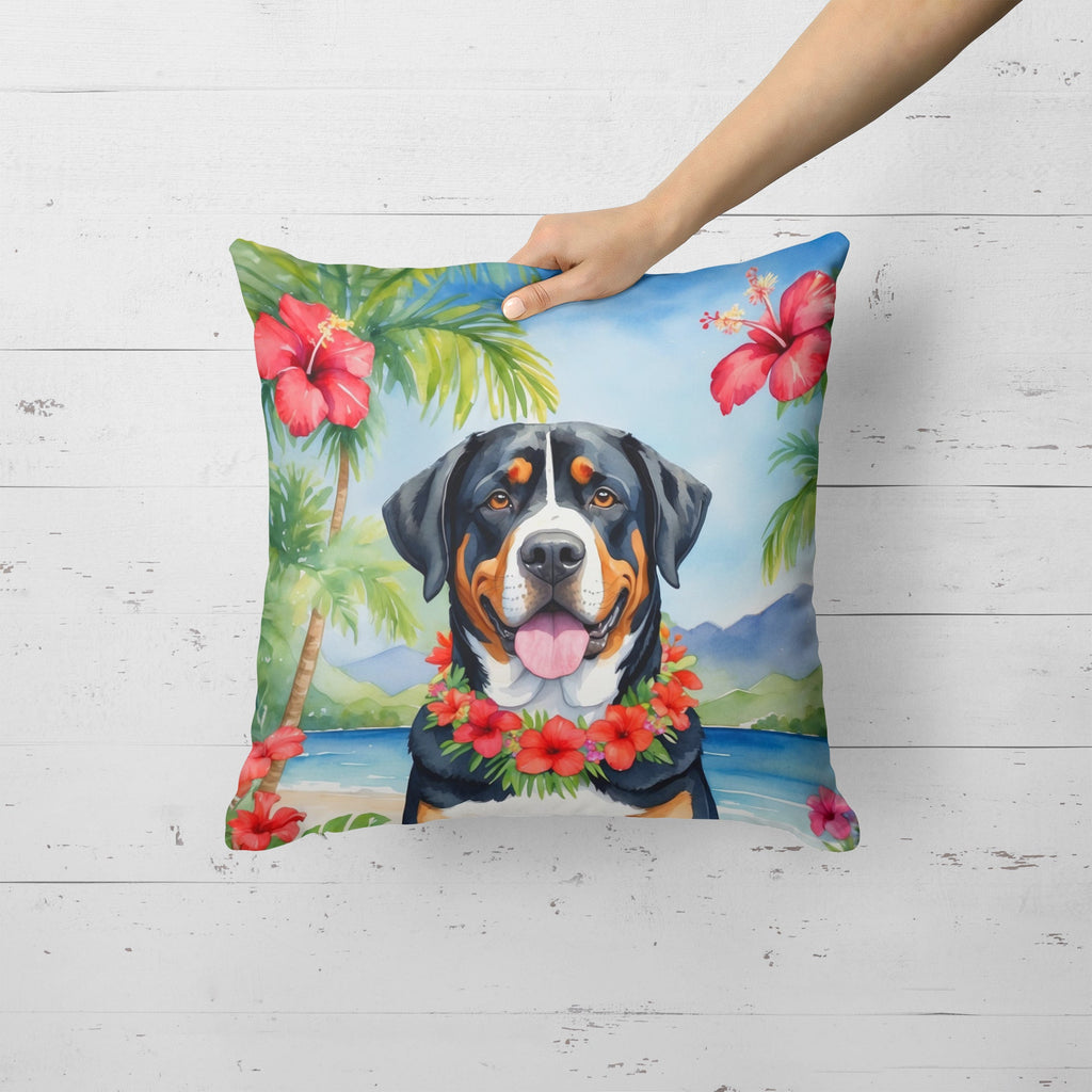 Greater Swiss Mountain Dog Luau Decorative Throw Pillow 18x18 Indoor Outdoor Accent Cushion, Fabric Cover with Insert for Sofa, Bed, Porch & Living Room