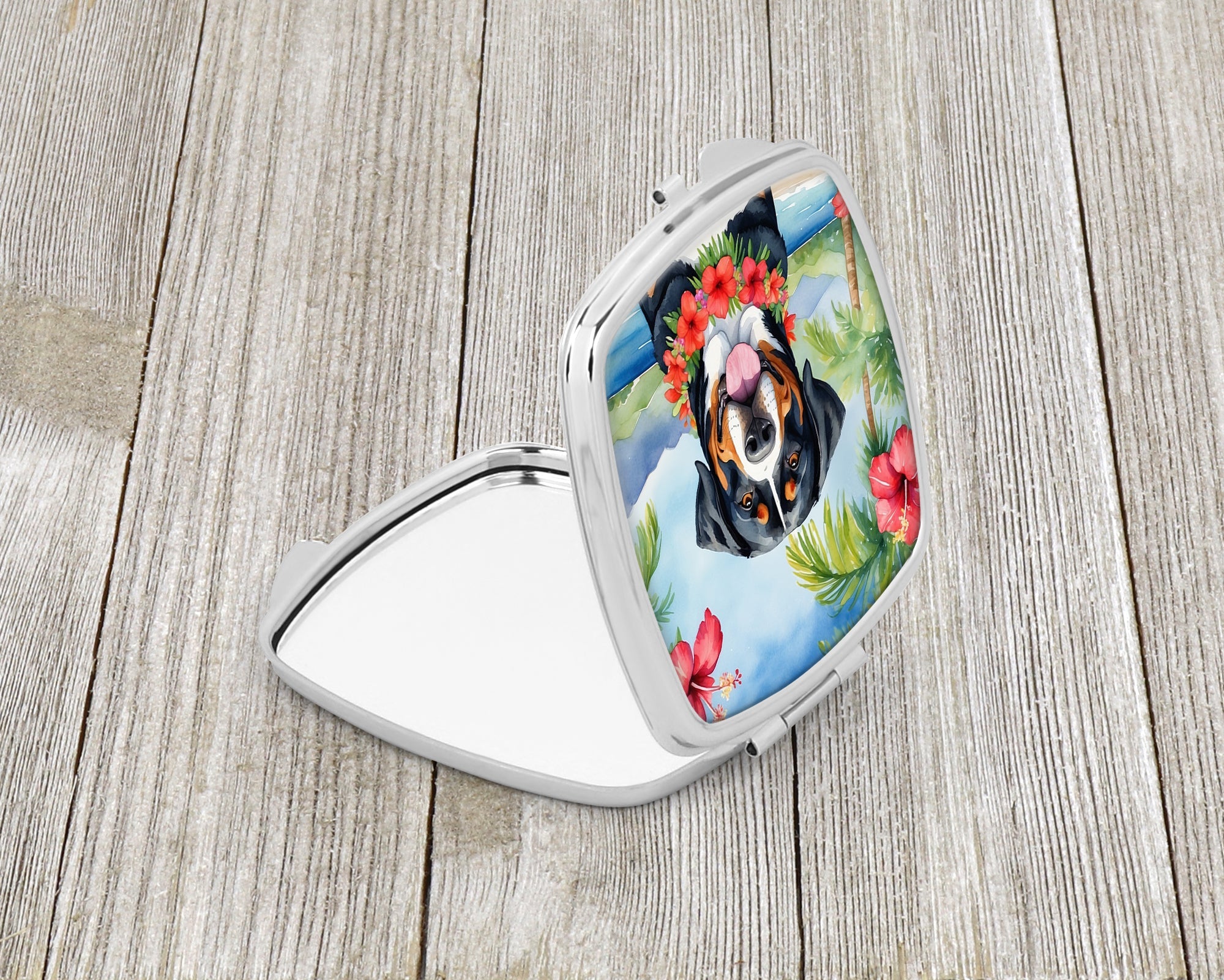 Greater Swiss Mountain Dog Luau Compact Mirror Decorative Travel Makeup Mirror for Women Girls Gifts Pocket Makeup Mirror Folding Handheld