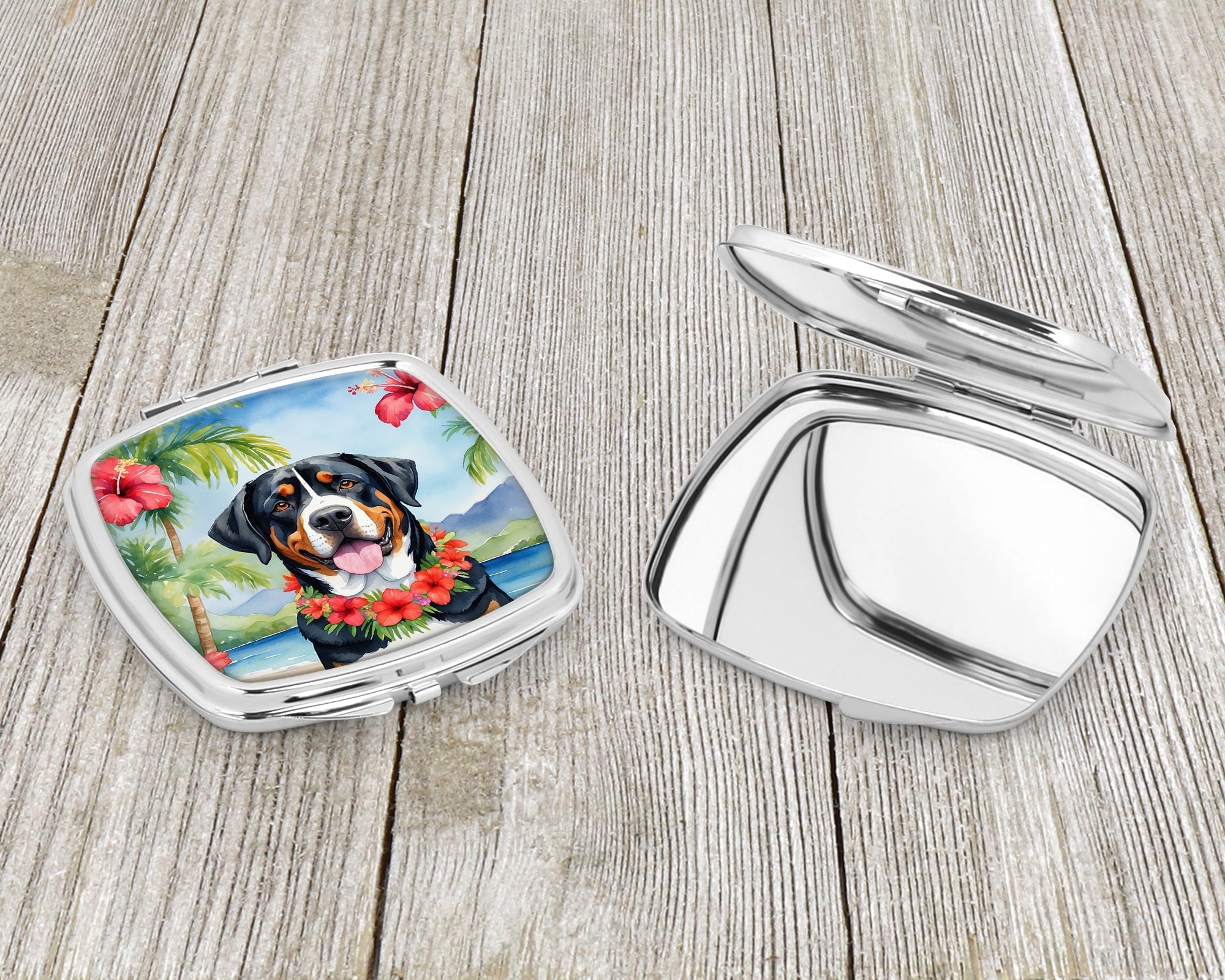 Greater Swiss Mountain Dog Luau Compact Mirror Decorative Travel Makeup Mirror for Women Girls Gifts Pocket Makeup Mirror Folding Handheld