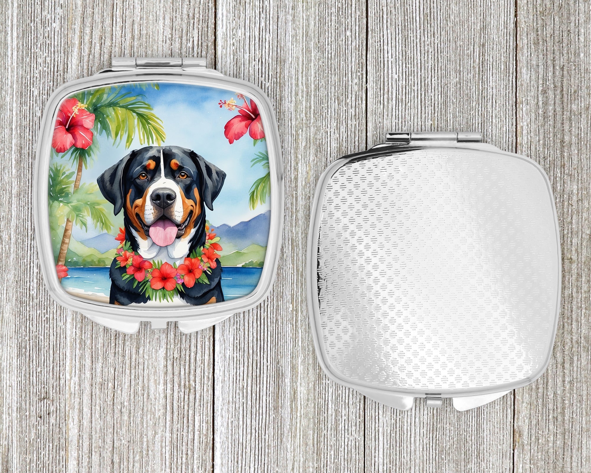 Greater Swiss Mountain Dog Luau Compact Mirror Decorative Travel Makeup Mirror for Women Girls Gifts Pocket Makeup Mirror Folding Handheld