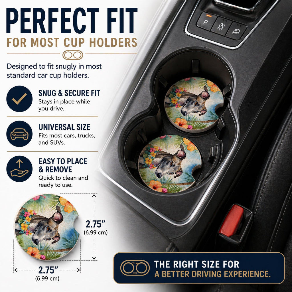 Greyhound Luau Set of 2 Cup Holder Car Coasters Absorbent Round Sandstone Coasters Gifts for Men or Women, 2.5, Multicolor