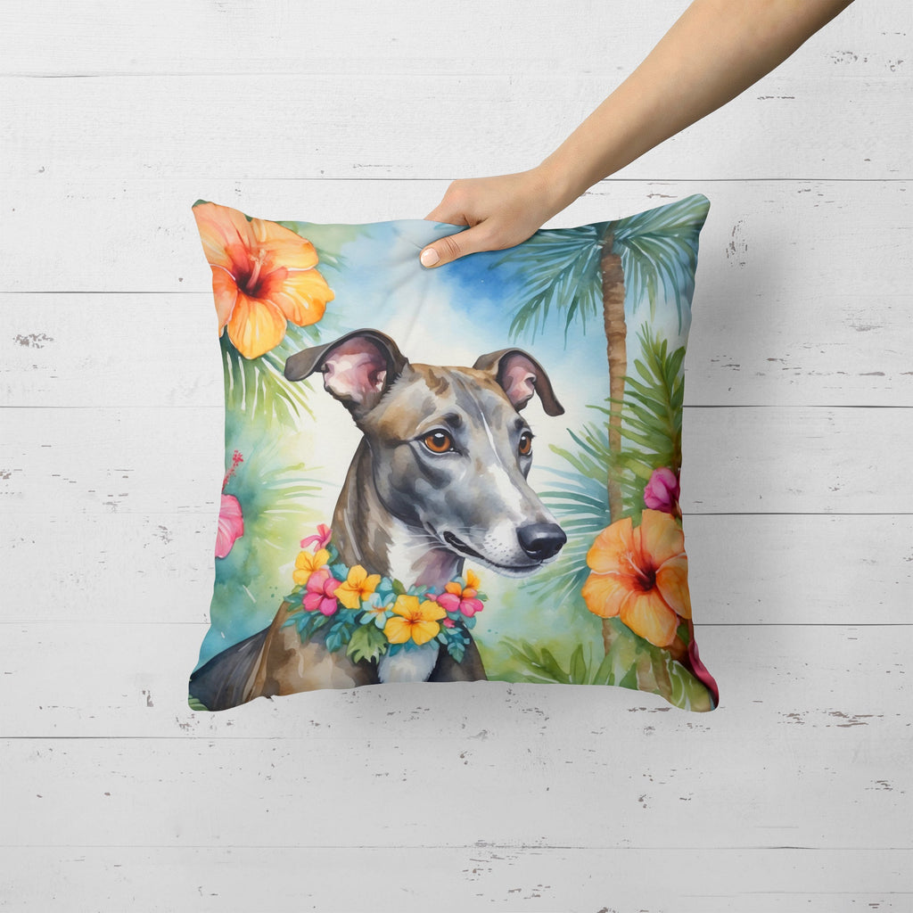 Greyhound Luau Decorative Throw Pillow 18x18 Indoor Outdoor Accent Cushion, Fabric Cover with Insert for Sofa, Bed, Porch & Living Room