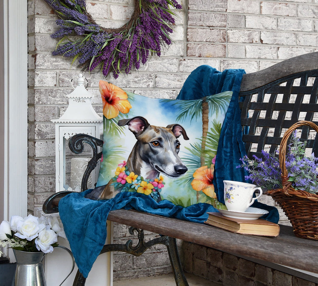 Greyhound Luau Decorative Throw Pillow 18x18 Indoor Outdoor Accent Cushion, Fabric Cover with Insert for Sofa, Bed, Porch & Living Room