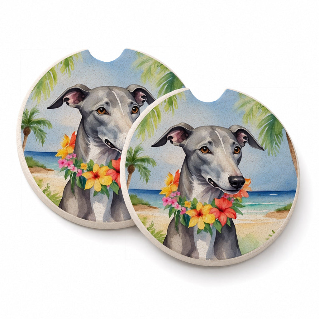 Greyhound Luau Set of 2 Cup Holder Car Coasters Absorbent Round Sandstone Coasters Gifts for Men or Women, 2.5, Multicolor