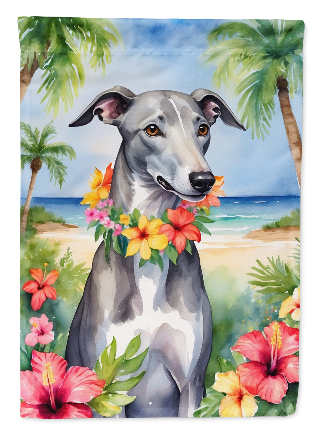 Greyhound Luau House Flag 28x40 Porch Sleeve Pole Decorative Outside Yard Banner Artwork Wall Hanging, Polyester